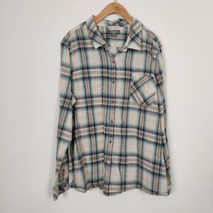 Natural Reflections Men's Plaid Button Down Shirt in Cream Blue 100% Cotton Fall